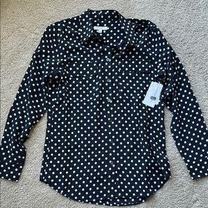 Black and White Polka Dot Button-Up Shirt